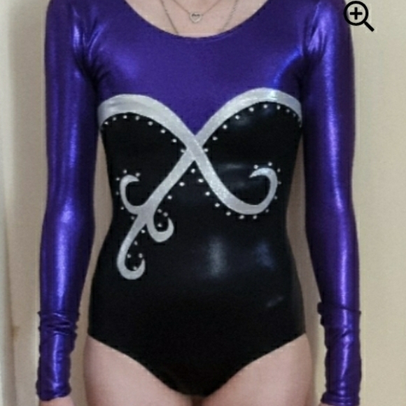 Balera Purple and Black Dance Leotard with Silver Accents - Picture 3 of 7